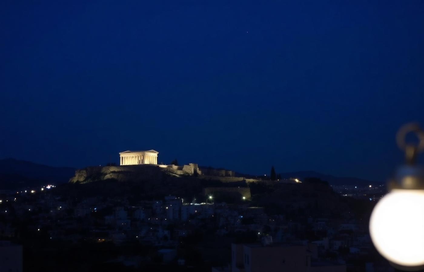 Athènes à l'heure bleue avec l'Acropole illuminée